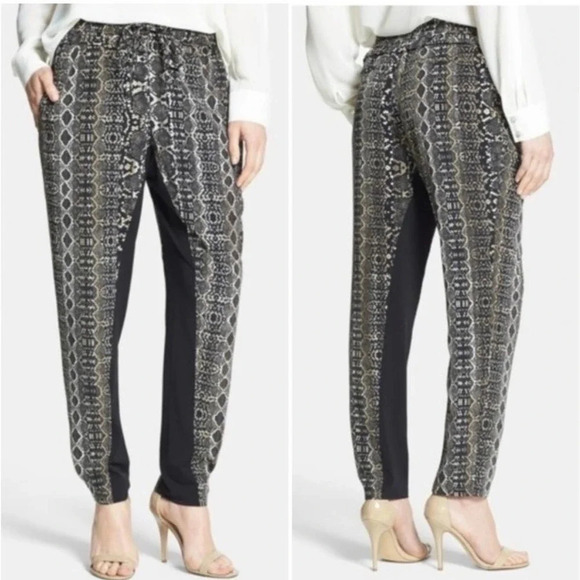 Kenneth Cole New York Cara Silken Snakeskin Drawstring Ankle Pants Size Small - Picture 2 of 8